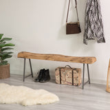 Vintiquewise Rustic Carved Wood Natural Log Accent Bench for Entryway, Indoor and Outdoor Vintiquewise