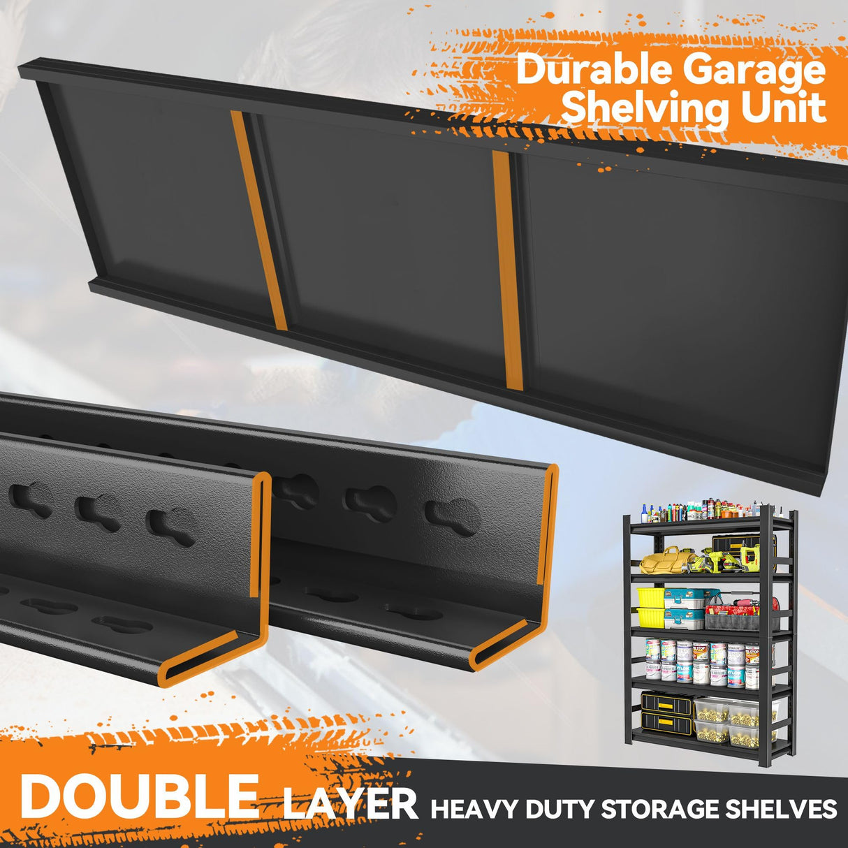 Notmise Metal Garage Shelving Unit, Heavy Duty Steel Storage Rack with High Load Capacity, Ideal for Garage, Warehouse, Basement, or Home Organization Solutions, Black (71" H×35" W×14" D) Notmise