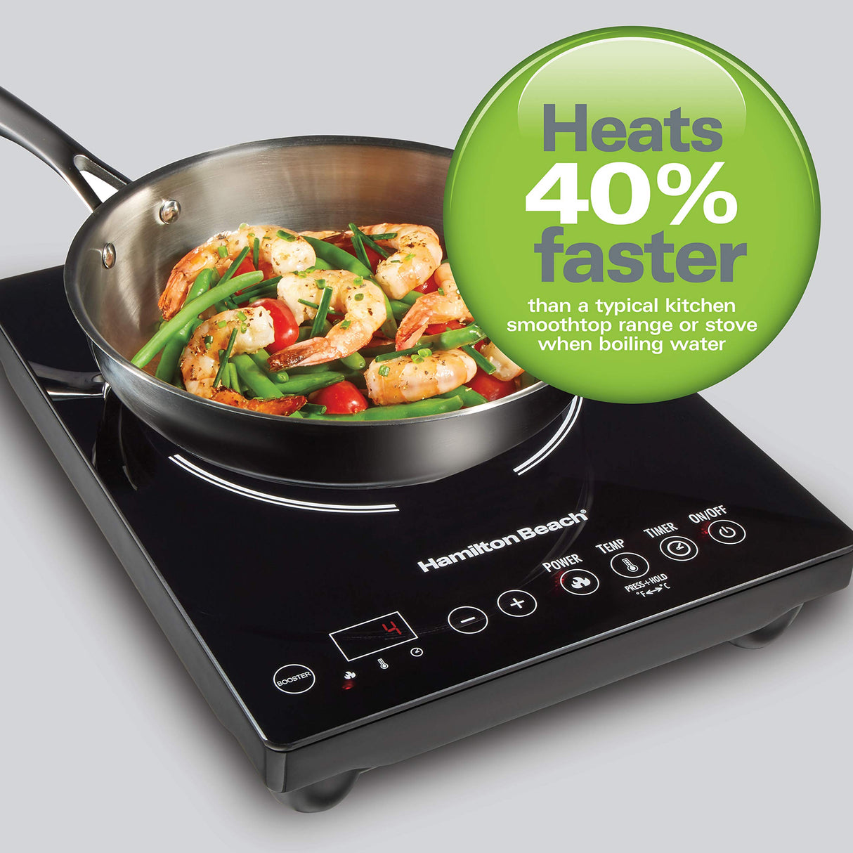 Hamilton Beach Portable Single Induction Cooktop Countertop Burner Hot Plate with Fast Heating Mode, 1800 Watts, 10 Temperature Settings up to 450F, Black (34104) Hamilton Beach