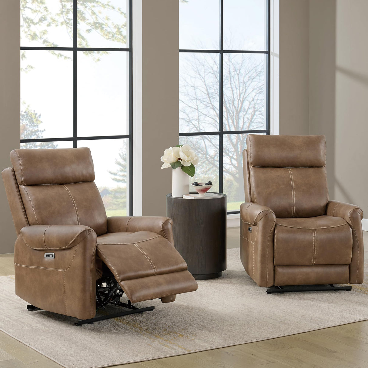 KISLOT Leather Power Recliner Chair Wall Hugger Sofa with USB Charging Ports Electric Reclining RV Furniture for Living Room KISLOT