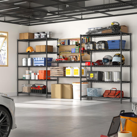 5 Tier Storage Shelves 71" H Wire Shelving Adjustable Metal Shelving,1000LBS Pantry Shelves Sturdy Steel Wire Shelf for Kitchen Commercial Pantry Garage Warehouse,71" H X35.5 W X13.8 D, Black Romorgniz