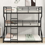 Jintop Full XL Over Twin XL Over Queen Size Triple Bunk Bed ith Long and Short Ladder,Metal Loft Bed Frame,w/Safety Guardrail,for Kids Bedroom,Student Dorms,Guest Rooms,Black Jintop