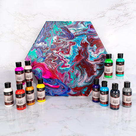 WA Portman 12-Pc Ready To Pour Acrylic Pouring Paint Supplies - 2oz/60ml Bottles of Acrylic Paint Sets for Adults and Kids for Canvas Painting W.A. Portman