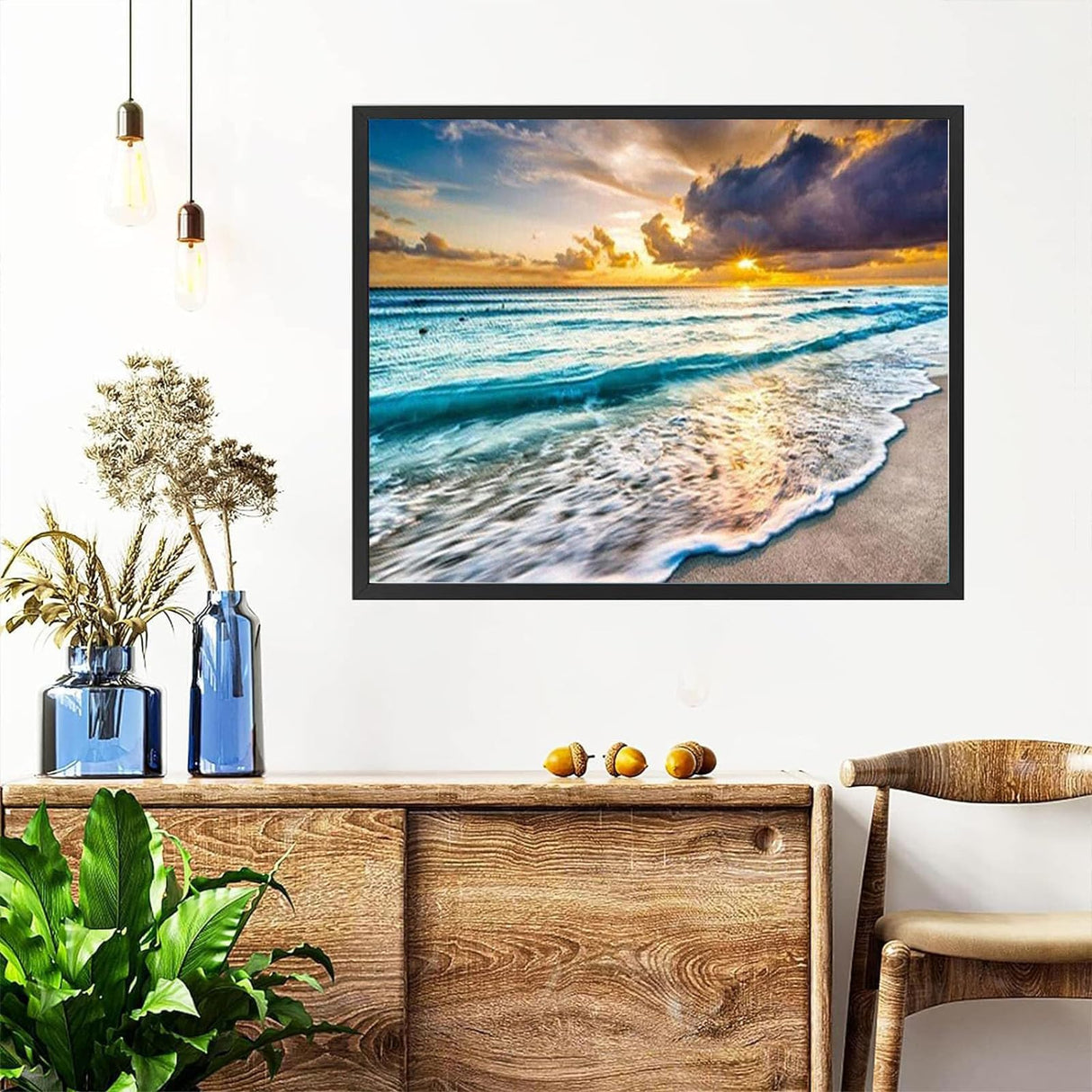 Beach Paint by Numbers for Adults with Framed Canvas-with Wooden Easel,Landscape Paint by Number on Canvas,DIY Acrylic Oil Painting Kits with Brushes Nice Gift Box for Home Wall Decor(16x20inch) xackcme
