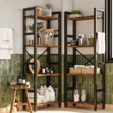 INNOD Triple 4 Tier Book Shelf, Large Wooden Bookcase with 14 Open Display Shelf, Modern Bookshelf Metal Frame Furniture for Living Room Bedroom Home Office Brown INNOD