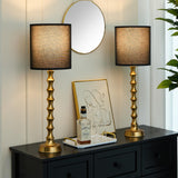 EUO 30.5" Gold Buffet Lamps Set of 2 with Black Shade, Buffet Table Lamps Set of 2 for Living Room, Black Gold Lamps for Dining Room, Gold Bamboo Lamps for Credenza, Black/Gold EUO