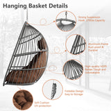 Hanging Egg Chair Without Stand, HDPE Rattan Foldable Swing Chair with Aluminum Frame & UV Resistant Cushion, Hammock Egg Basket for Indoor Outdoor Bedroom Garden, 350Lbs Capacity (Coffee) DAIJIA CHINA
