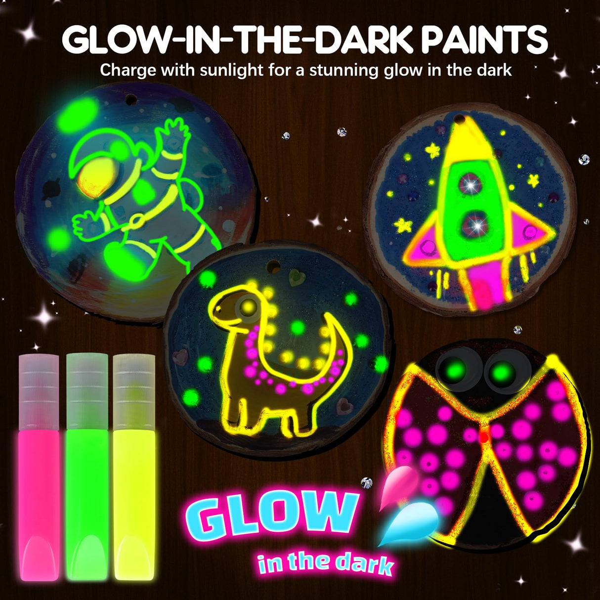 EPUMP Wooden Painting Kit for Kids - Glow in The Dark Arts and Crafts Supplies Kits for Boys Girls - Kids Activities Creative Art Set Birthday Gifts DIY Paint Toys for Ages 6 7 8 9 10 11 12 Years Old EPUMP
