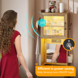 Vlsrka 70" H Vanity Desk with Mirror and Lights, Vanity Set with Hidden Stool, Drawers, Power Outlet, Makeup Dressing Table for Small Spaces, Brown Vlsrka