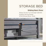 JXQTLINGMU King Farmhouse Wood Bed Frame with Sliding Barn Door Storage Cabinets, Solid Wood Slats Support, Noiseless, No Box Spring Needed, Grey JXQTLINGMU