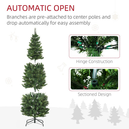 HOMCOM 6ft Tall Pencil Artificial Christmas Tree Holiday Décor with 618 Branches, Auto Open, Steel Base, Pine Needles, Green