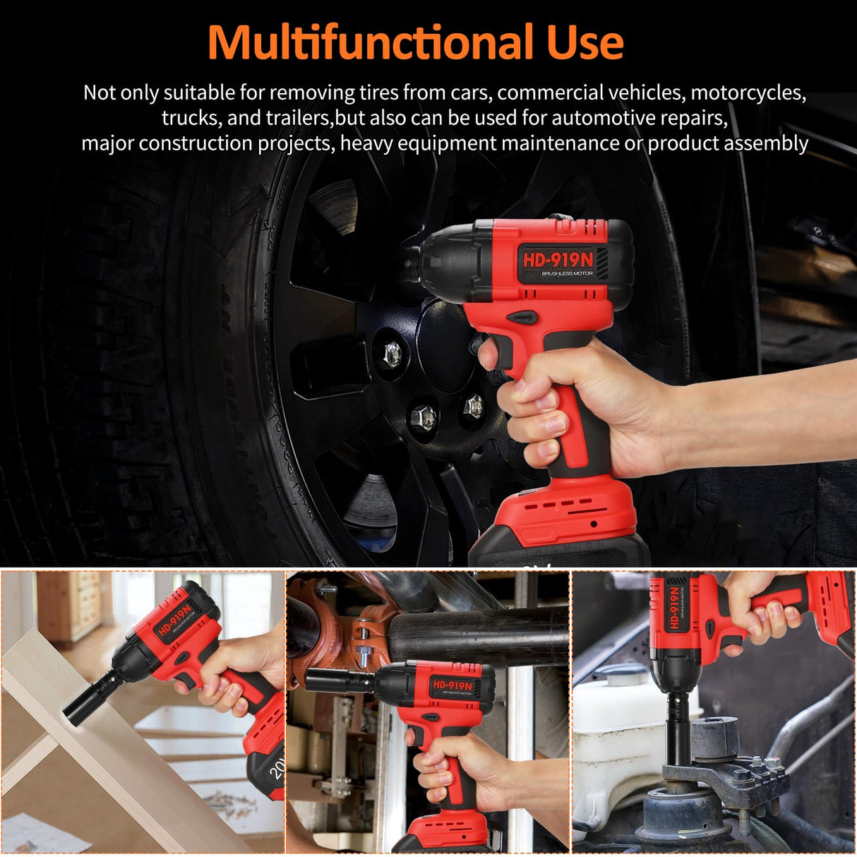 Lepmerk Brushless Cordless Impact Wrench Set, 1/2 inch, 320 ft-lbs / 430N.m Max Torque, Includes 3.0A Li-ion Battery and 8 Impact Sockets for Car Tires Lepmerk