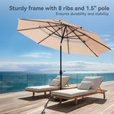 PHI VILLA 10ft Patio Umbrellas, Outdoor 3 Tier Vented Large Market Table Umbrella with 8 Sturdy Ribs and 1.5" Umbrellla Pole for Lawn Poolside Garden Terrace, Beige(No Base) PHI VILLA