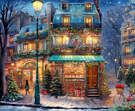 Springbok's Winter Wonderland Cafe 500 Piece Jigsaw Puzzle is a Picturesque Holiday Scene of a Cosy Cafe in The City Springbok