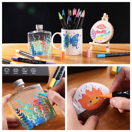 TOSHARE 30 Colors Acrylic Paint Markers, Waterproof Dual Tip Acrylic Paint Pens with Brush and Fine Tip, Markers Set for Paper, Rock, Wood, Canvas, Glass, Ceramic and DIY Crafts Making Art Supplies TOSHARE