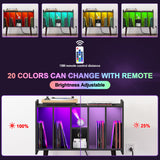 Clikuutory Large Record Player Stand, Vinyl Record Storage Cabinet with Power Outlet & LED Lights Holds Up to 200 Albums, Turntable Stand with Round Wood Legs for Bedroom, Living Room, Black Clikuutory