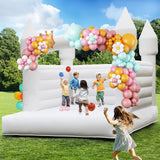 14FT White Bounce House, 100% PVC Outdoor Inflatable Castle for Kids - Fun Bouncy Castle, Easy to Set up Jumpy House with Slide and Ball Pit for Holidays, Yard Decorations, and Parties kaiwrxin