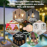 6 Pack 10 ft Heavy Duty Metal String Light Poles Adjustable Outdoor Lighting Stand for Patio,Backyard,Garden,Party & Wedding Rustproof & Sturdy with Hooks talkhigh