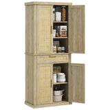 HOMCOM 72" Tall Kitchen Pantry Storage Cabinet, Rattan Freestanding Kitchen Cabinet with 4 Doors, Drawer, 5-Tier Shelf and Adjustable Shelves, Oak HOMCOM