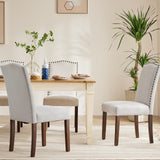DUMOS Dining Chairs Set of 2, Fabric Dining Room Chairs, Upholstered Parsons Chairs with Nailhead Trim & Wood Legs, Kitchen Side Chair for Dining Living Room,Bedroom - Grey DUMOS