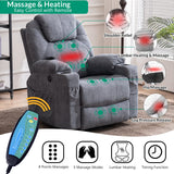 VIVIJASON Manual Massage Rocker Recliner Chair, 360° Swivel Glider Lounge Chair with Heat Ergonomic Home Theater Recliner Sofa with 2 Cup Holders, Side Pockets & USB Ports for Living Room, Grey VIVIJASON