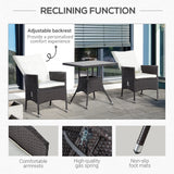 Outsunny 3 Piece Patio Bistro Set, Outdoor PE Wicker Furniture Conversation Set with Tufted Cushion Reclining Chairs & Coffee Table for Backyard, Lawn, Porch, Poolside, Balcony, Cream White Outsunny