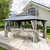 Domi 10'x14' Gazebo with Double Roof Soft Top, Patio Gazebo Canopy Tent, Upgraded 4’‘ Metal Frame for Deck Backyard Garden Lawns Gray domi outdoor living