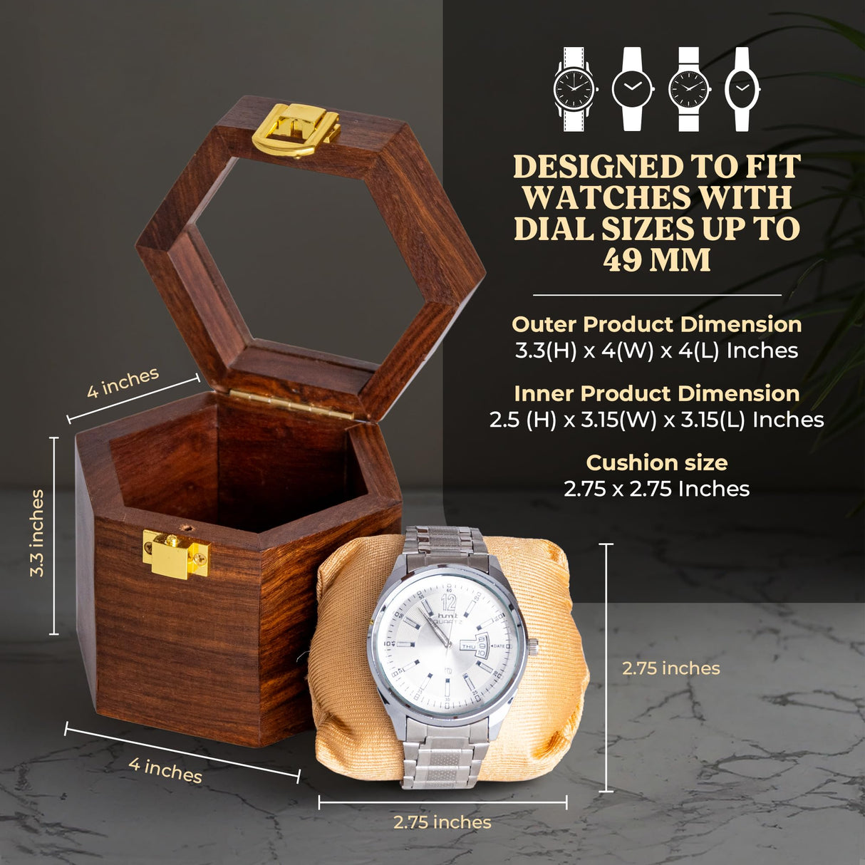 inanosa Men’s Watch Box Organizer – Dark Rosewood Display Case with Glass Lid, Stylish Travel Watch Storage, Gift for Him (1 Slot) inanosa
