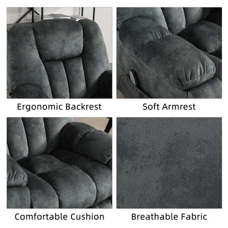 EBELLO 3 Pieces Recliner Sofa Furniture Set, Manual Recliner with Massage and Heat, Loveseat and Bonded 3 Seat Reclining Couch Set for Living Room, Green Grey EBELLO