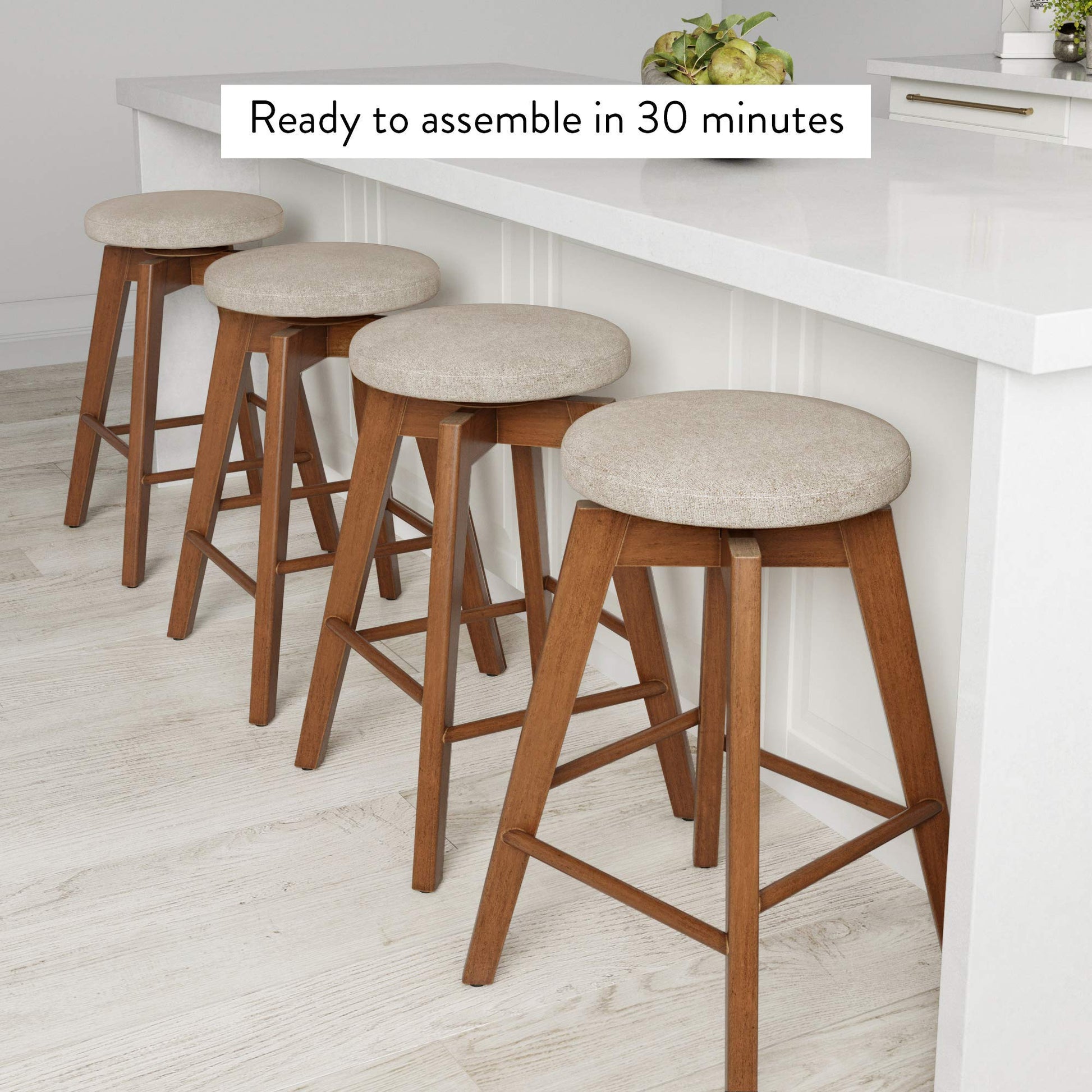 Nathan James Amalia Backless Kitchen Counter Height Bar Stool, Solid Wood with 360 Swivel Seat Antique Coffee/Natural Wheat, Set of 2 - WoodArtSupply