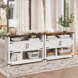 HOOBRO Farmhouse Entryway Table with Storage, 47.2" Long Console Table for Entryway, White Sofa Table with Doors and Cabinets, Narrow Sofa Table Behind Couch, for Hallway, Foyer, White and Walnut HOOBRO