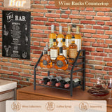 VINAEMO Wine Racks Countertop, 3-Tier Liquor Bottle Display Shelf, Coffee Syrup Organizer, Small Wine Rack, Wine Bottle Holder for Whiskey Bar, Retro Bar Shelves for Home Bar VINAEMO