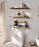 Gronda Floating Shelves Natural Wood Set of 3, 24 Inch Rustic Solid Wood Shelf Wall Mounted Farmhouse Decor Shelves for Bathroom Living Room Bedroom Kitchen Gronda