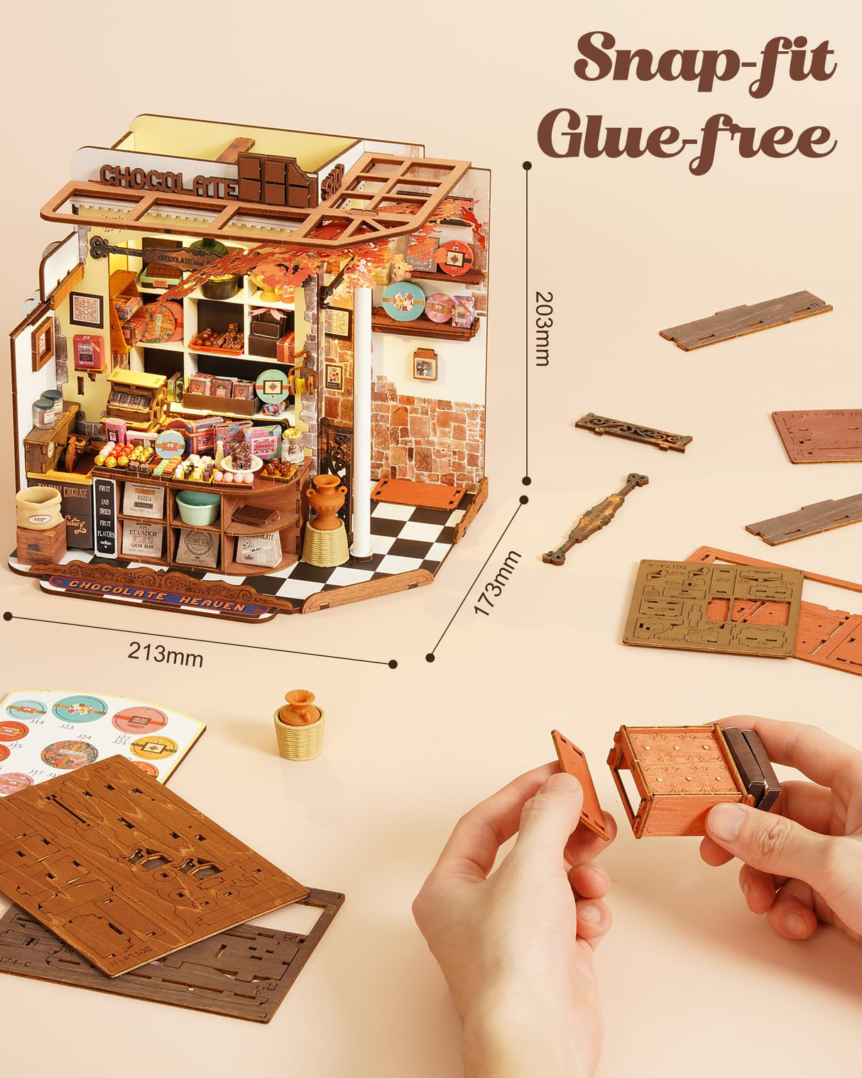 Rolife DIY Miniature House Kit Henry's Chocolate Shop 1:18 Scale Dollhouse Diorama, Tiny House Building Kit Crafts for Adults Home Decor Gift for Boys Girls Rolife