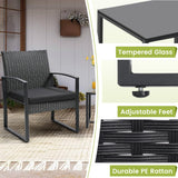 Murago 3 Piece Wicker Patio Bistro Set, Rattan Conversation Set with Coffee Table, for Balcony, Porch, Garden, Yard, Poolside, Black Frame with Black Cushion Murago