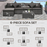 Outsunny 6 Piece Patio Furniture Set Outdoor Wicker Conversation Set All Weather PE Rattan Sectional Sofa Set with Ottoman, Cushions and Tempered Glass Table, Mixed Gray and Charcoal Outsunny