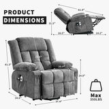 Large Power Lift Recliner Chair for Elderly Wide Electric Lift Chair with Massage and Heat for Big and Tall Adults Reclining Sofa Chair with Remote Control, Cup Holders, Side Pockets, USB Port, Gray WARMTOBABY