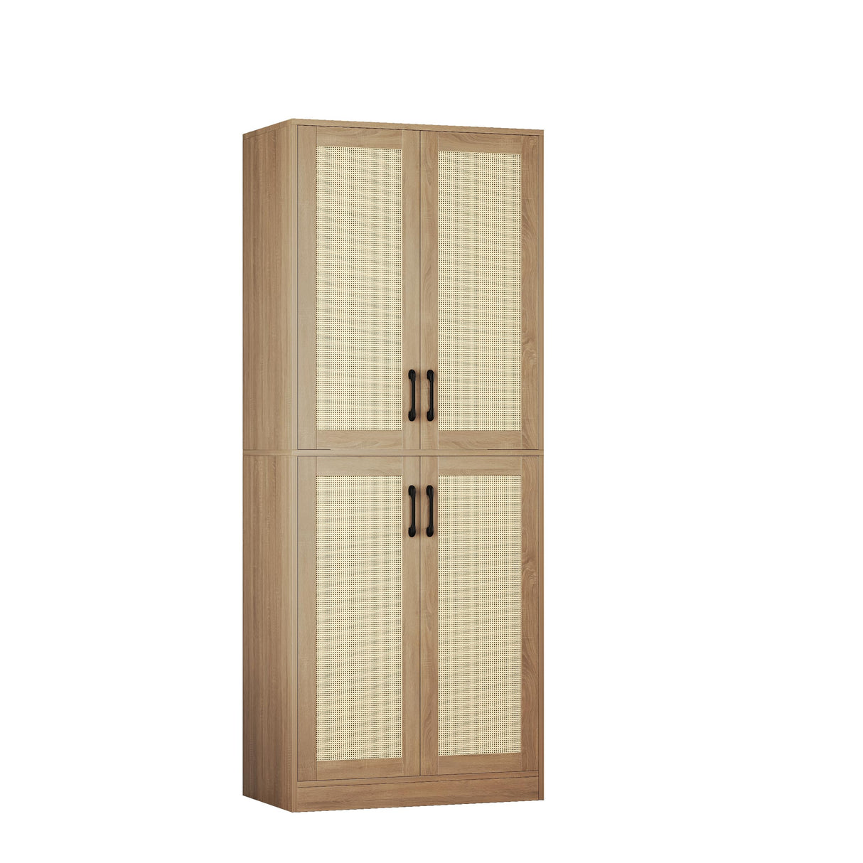 Storage Cabinet - Kitchen Pantry Cabinet, Rattan Cabinet, Tall Storage Cabinet with 4 Doors and Adjustable Shelf, Freestanding Cupboard for Kitchen, Bathroom, Laundry, Utility Room, Natural, 67" H JASIWAY