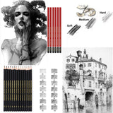 Heshengping 31 Pack Drawing Pencils Sketch Pencil Art Supplies Set for Adults Beginners Artists Pro Sketching Art Graphite Charcoal Blending Stump Pencils kit Heshengping