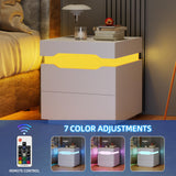 Flamaker LED Nightstand with Charging Station, End Table with 2 Drawer Storage Cabinet, Bedside Table with Sliding Top for Bedroom and Living Room (White) Flamaker