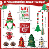 Christmas Tiered Tray Decor 10 PCS Christmas Decorations for Home - Christmas Table Decor Wooden Signs & Christmas Gnome Plush Set - Farmhouse Christmas Tray Decor Kitchen Table Mantel Christmas Party Asoulin