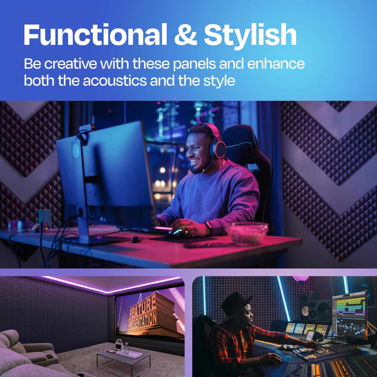 Ekkogo 18-Pack Sound Proof Foam Panels for Walls 12X12X2" Acoustic Panels Pyramid Style Sound Panels for Studio and Home Noise Reduction with Vibredux HD Ekkogo