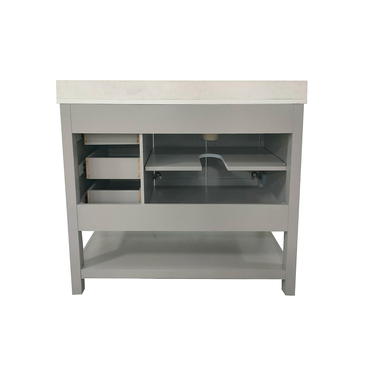 EMMA + OLIVER Vesta 42 Inch Bathroom Vanity, Single Sink Cabinet with 2 Soft Close Doors, Open Shelf and 3 Drawers, Carrara Marble Finish Countertop, Gray EMMA + OLIVER