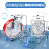 Nefish 8 Inch Industrial Casters Set of 4, Heavy Duty Casters with Brake 6000 Lbs, No Noise Polyurethane Wheel on Steel Hub, Swivel Plate Caster Wheels for Toolbox Workbench (4 Swivel & Brakes) Nefish