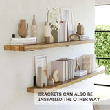 Wallniture Cervo 72"x9.5" Floating Shelves for Wall, Living Room Wall Book Shelf, Kitchen Floating Shelves with Metal Heavy Duty Brackets, Burnt Finish, Wood Set of 2 Wallniture