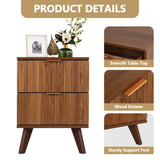 XUZENEST Fluted Nightstand Set of 2, Mid Century Modern 2 Drawer Dresser for Bedroom, Small Dresser Night Stand Side Table End Table with Wood Fluted Drawer Storage for Bedroom Closet(Walnut) XUZENEST