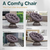 Bme Smoky - Brown Bee Base 40" Ergonomic Wicker Papasan Chair with Soft Thick Density Fabric Cushion, Bee-Designed Base, High Capacity Steel Frame, 360 Degree Swivel for Living, Bedroom, Reading Room Bme