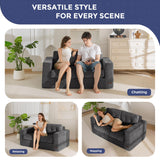 MAXYOYO Boneless Sofa Couch, Loveseat Sofa for Small Space, Tufted 2-Seater Floor Couch Bean Bag Chair for Living Room Bedroom Apartment, Sofa in a Box, No Assembly Needed, Dark Grey MAXYOYO