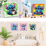 KOJEFCV 4 Pack Cartoon Paint by Numbers for Kids with Framed Canvas-with Wooden Easel, Paint by Number for Kids Ages 4-8-12, DIY Easy Acrylic Oil Painting Kits for Home Wall Decor (8X8inch) KOJEFCV