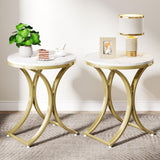 Tribesigns White and Gold End Table Small Round Faux Marble Sofa Side Table (1) Tribesigns